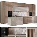 Modern Kitchen Interior With Wooden Cabinets Quartz Countertop Tile Backsplash And Built In Appliances