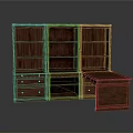 Dark Brown Wooden Bookcase And Desk Combination Furniture With Open Shelves And Drawers