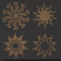 White Intricate Laser Cut Wall Decor Pieces With Sunburst And Floral Patterns On Blue Background