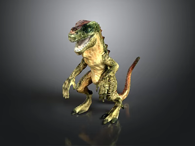 Realistic Dinosaur Figure With Green Yellow Body Red Head And Fierce Pose 3d model