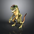 Realistic Dinosaur Figure With Green Yellow Body Red Head And Fierce Pose