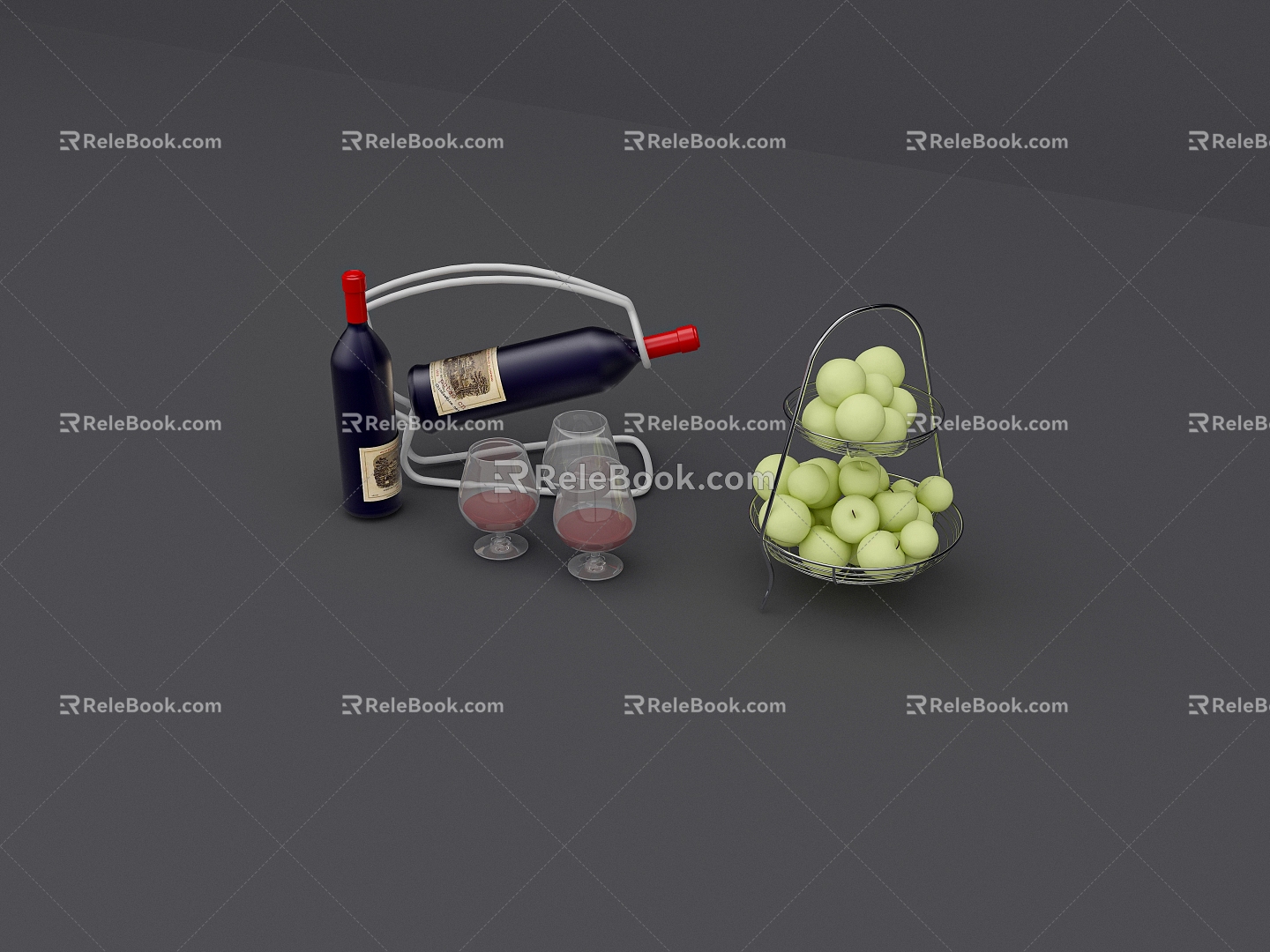 Modern Fruit Basket Decorative Red Wine Bottle Ornaments Decorative Items 3d model