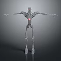 Silver Mechanical Robot Character With Red Core And Outstretched Arms Standing Pose 3d model