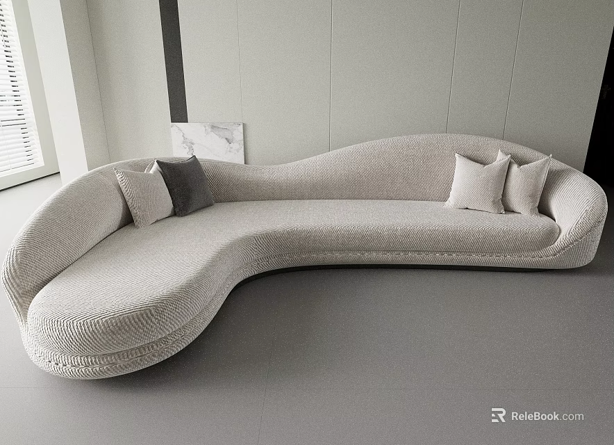Modern Light Gray Curved Sectional Sofa With Comfortable Cushions In Minimalist Interior 3d model 