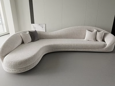 Modern Light Gray Curved Sectional Sofa With Comfortable Cushions In Minimalist Interior 3d model
