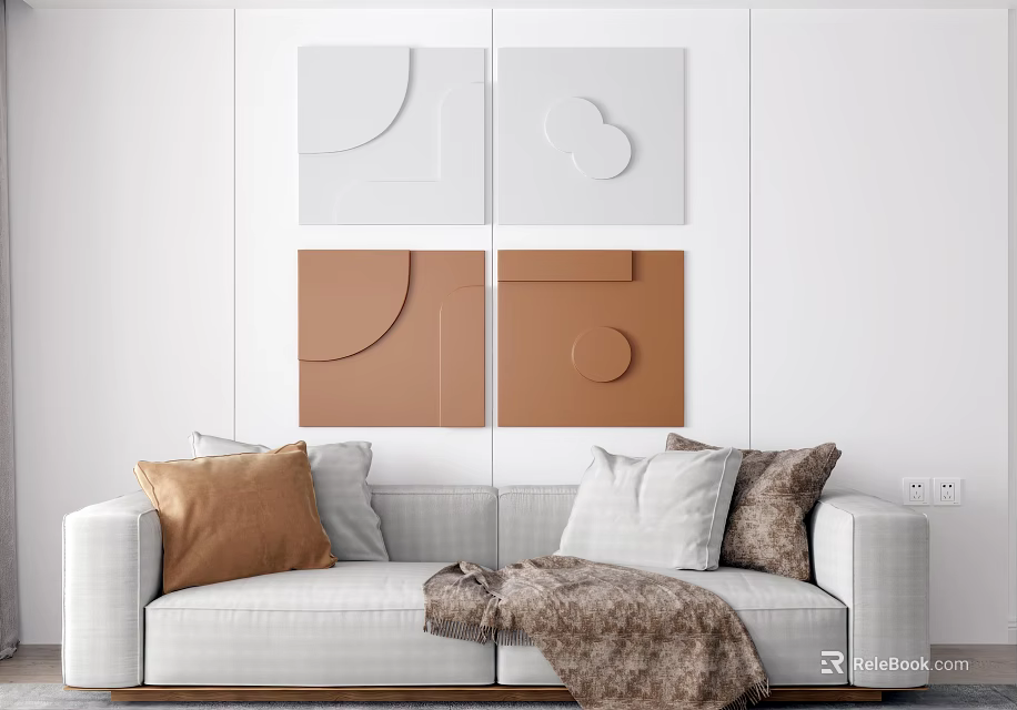 Geometric Wall Decor In White And Brown For Living Room 3d model 