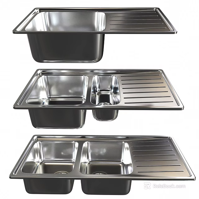 Stainless Steel Kitchen Sink With Double Bowl Drainer And Various Styles 3d model 