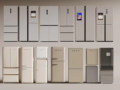 Modern Refrigerators And Freezers In Various Styles Colors And Designs For Home Kitchens 3d model