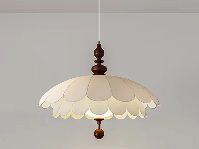Wooden Chandelier With White Petal Shaped Layered Shade And Soft Lighting 3d model