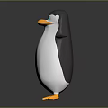 Cute 3D Penguin Character With Black And White Body Orange Feet Blue Eyes Outstretched Wings