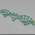 3D DNA Molecular Structure Model With Green Blue White Spheres On Dark Background 3d model