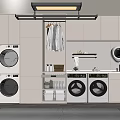 Modern Laundry Room Design With Stacked And Side By Side Washing Machines And Storage