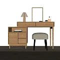 Modern Wooden Dressing Table with Mirror Lamp Cabinet and Stool 3d model
