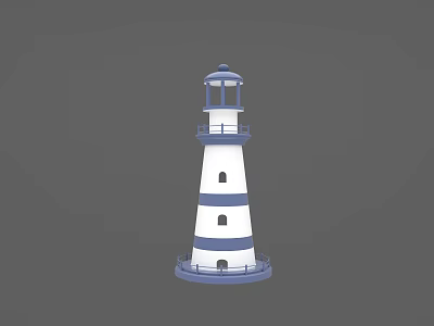 Blue And White Striped Lighthouse Sculpture With Detailed Base And Lantern Top 3d model