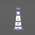Blue And White Striped Lighthouse Sculpture With Detailed Base And Lantern Top