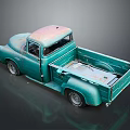 Vintage Turquoise Truck with Faded Pink Roof Open Bed and Rusty Classic Design