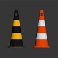 Two Traffic Cones With Black Yellow And Orange White Stripes 3d model