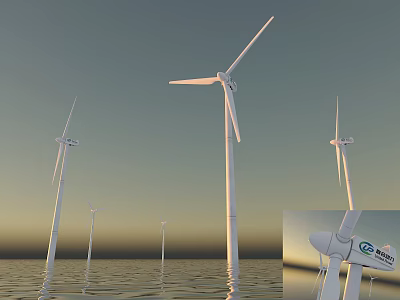 Offshore Wind Turbine Blades And Support Towers In Marine Environment With Envision Branding 3d model
