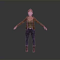 Kids 3D Character Model Red Hair Green Top Brown Jacket Blue Jeans