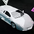 Silver Sports Car In Modern Futuristic Display With Triangular Neon Light And Circular Decorative Lights