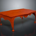 Elegant Orange Wooden Coffee Table With Scalloped Legs And Round Casters