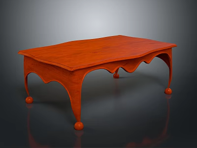 Elegant Orange Wooden Coffee Table With Scalloped Legs And Round Casters 3d model