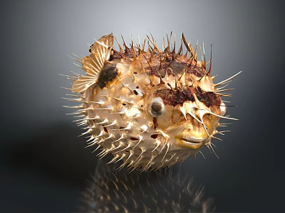 Inflated Spiny Pufferfish In Natural Ocean Habitat With Distinctive Physical Features 3d model