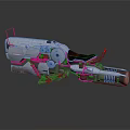 Futuristic Advanced Weapon With Silver Metallic Body And Red Mechanical Accents