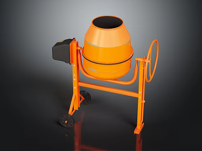 Orange Portable Concrete Mixer With Stand And Wheels For Construction Work 3d model