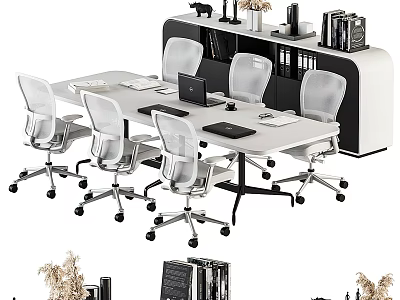 Modern Office Desk Setup With Ergonomic Mesh Chairs Laptop Files And Supplies 3d model