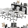 Modern Office Desk Setup With Ergonomic Mesh Chairs Laptop Files And Supplies