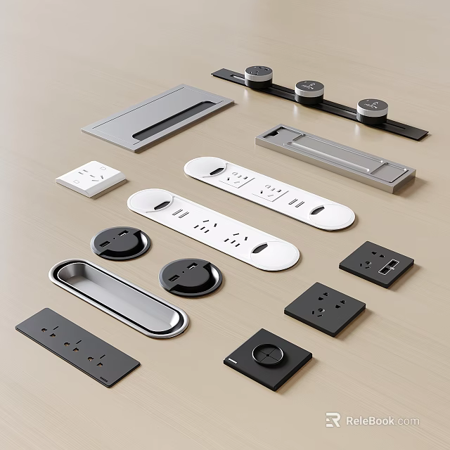 Modern Electrical Sockets And Switch Panels In Various Designs For Home Use 3d model 