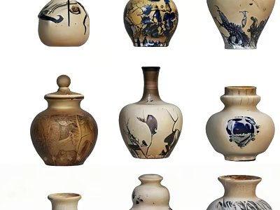Ceramic Vessels With Hand Painted Traditional Patterns And Various Decorative Shapes 3d model