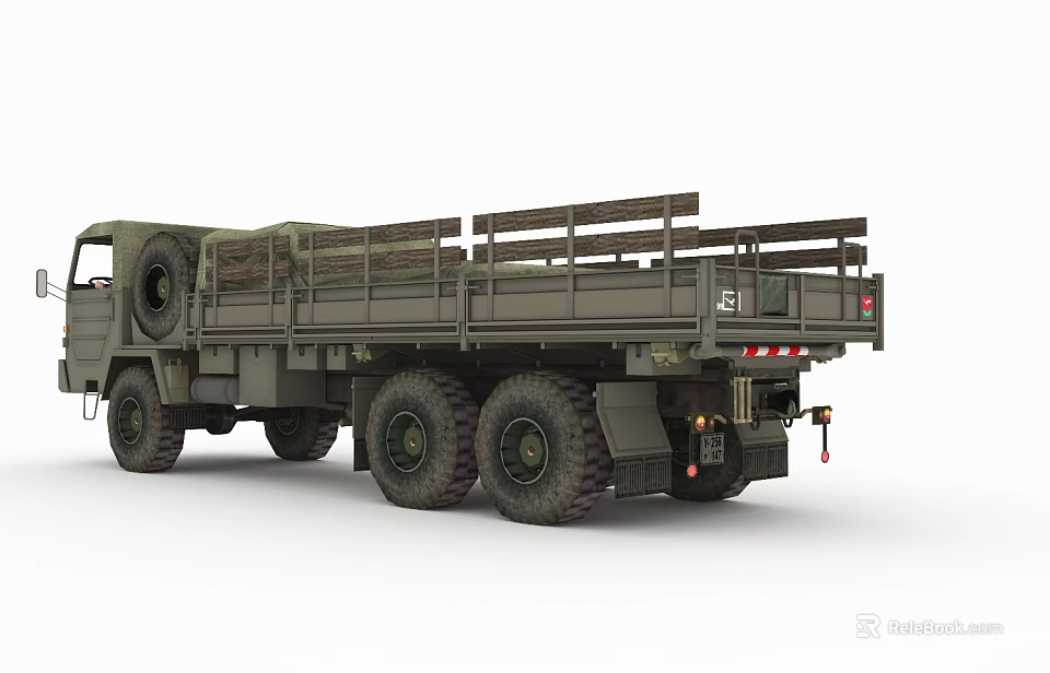 Military Green Multi Wheel Transport Truck With Open Cargo Bed And Functional Design 3d model 