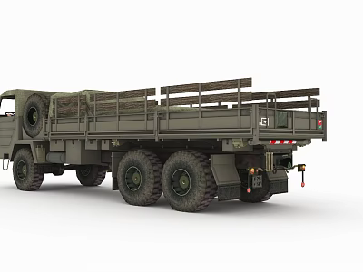 Military Green Multi Wheel Transport Truck With Open Cargo Bed And Functional Design 3d model