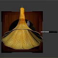 Vintage Gramophone With Yellow Flower Shaped Horn Red Center Black Turntable And Wooden Base
