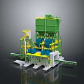 Industrial Concrete Batching Plant With Green Silos Yellow Framework And Conveyor Belts