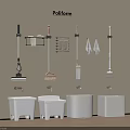 Poliform Bathroom Accessories With Wall Mounted Cleaning Tools And White Wash Basins
