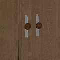 Stylish Wooden Cabinet Doors Featuring Metal Handles With Circular Wooden Accents