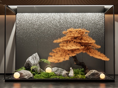 New Chinese style interior landscape landscaping courtyard sketch stone pine moss plant model