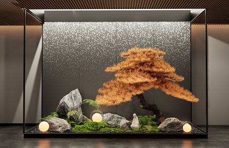 New Chinese style interior landscape landscaping courtyard sketch stone pine moss plant 3d model