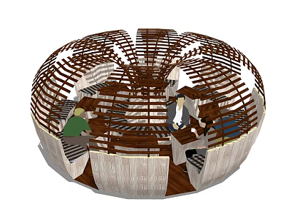 Open Circular Wooden Pergola With Interlaced Slats For Outdoor Leisure Gathering Area 3d model