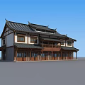 Traditional Chinese Two Story Architecture Featuring Wooden Structure Tile Roof And Overhanging Eaves