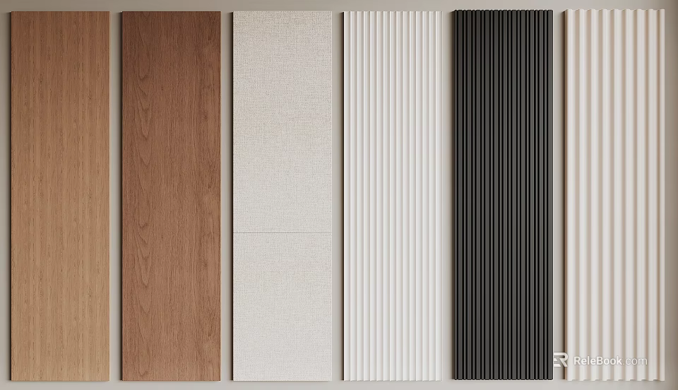 Different Wall Paneling Styles With Wooden Beige White Black And Striped Textures 3d model 