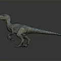 Realistic Standing Velociraptor Dinosaur Model With Blue Green Skin And Orange Eyes