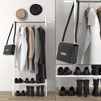 Modern Clothes Rack With Hanging Coats Sweaters Handbag Hats And Shoes Storage 3d model