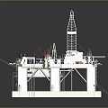 Offshore Oil Drilling Platform Structure With Drilling Tower Crane And Machinery Equipment