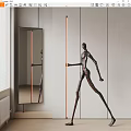 Abstract Human Sculpture In Modern Interior With Metal Finish Mirror Reflection And Floor Lamp