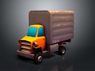 Cartoon Style Truck With Yellow Cab And Gray Cargo Box Design 3d model