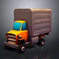 Cartoon Style Truck With Yellow Cab And Gray Cargo Box Design